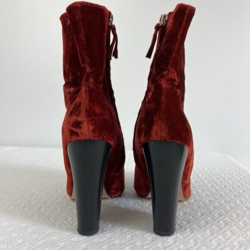Zara Basic Womens EU 39 US 9 Red Orange Velvet Pump Heeled Booties Boots Cowboy - Picture 6 of 13